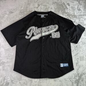Vintage Y2K Players 69 Black/Gray Button-Up Baseball Jersey Athletic Gym Shirt